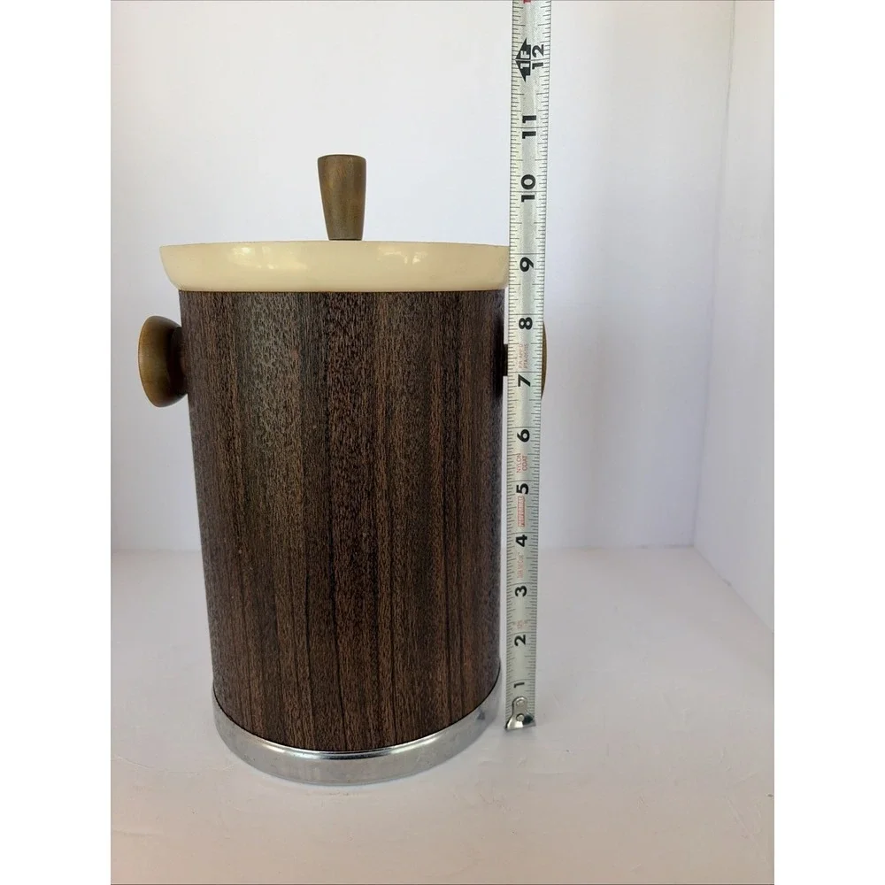 Kromex Mid Century Modern MCM Wood look Chrome Ice Bucket Vintage 11 1/2